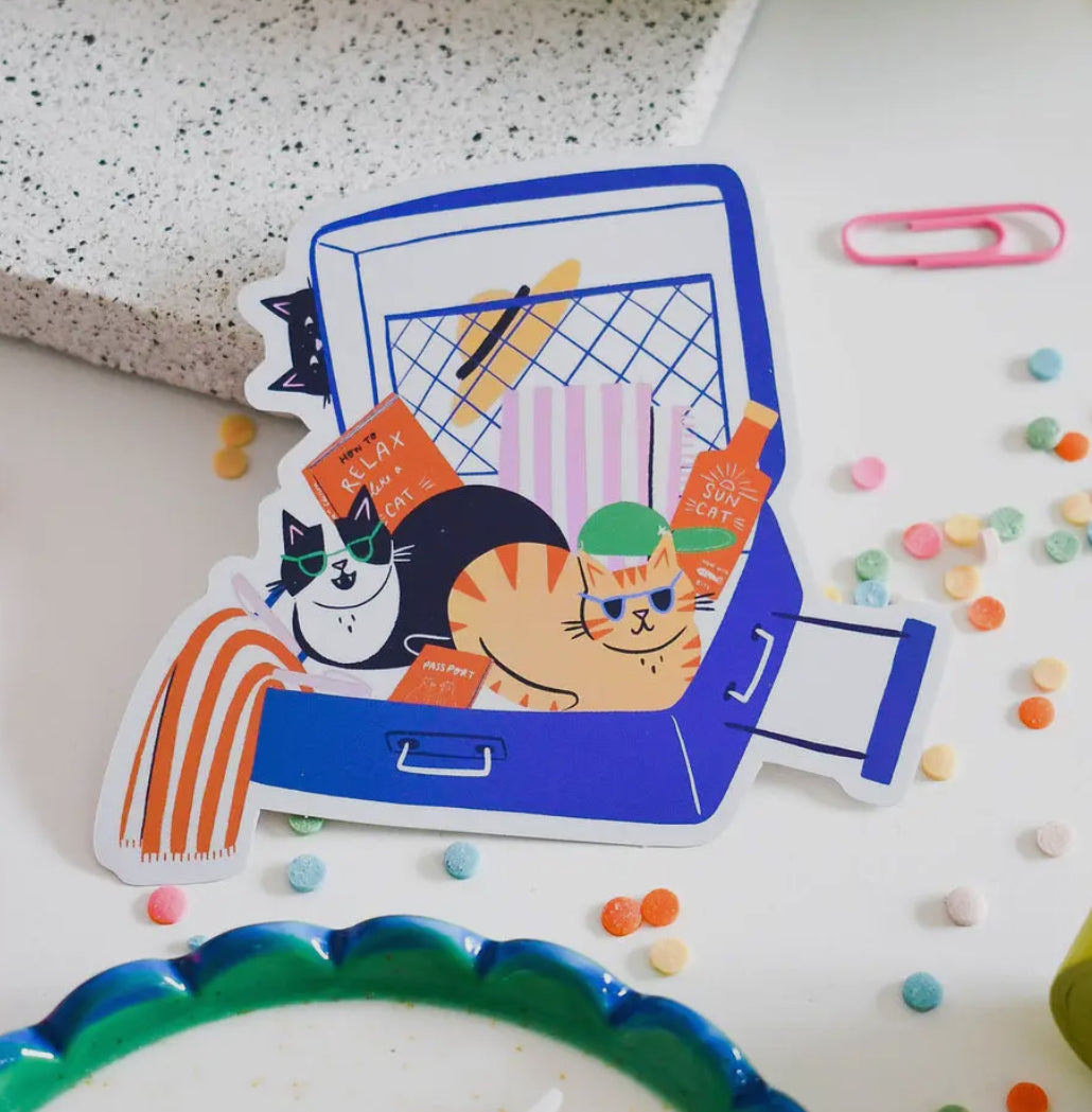 Suitcase Cats Holographic Vinyl Sticker