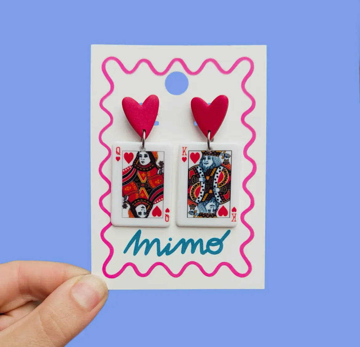 Queen and King of Hearts Playing Card Heart Earrings