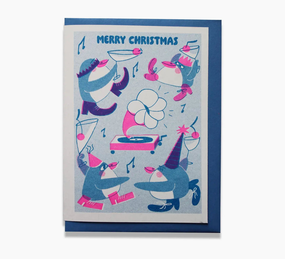 Penguin Party Riso Greetings Card