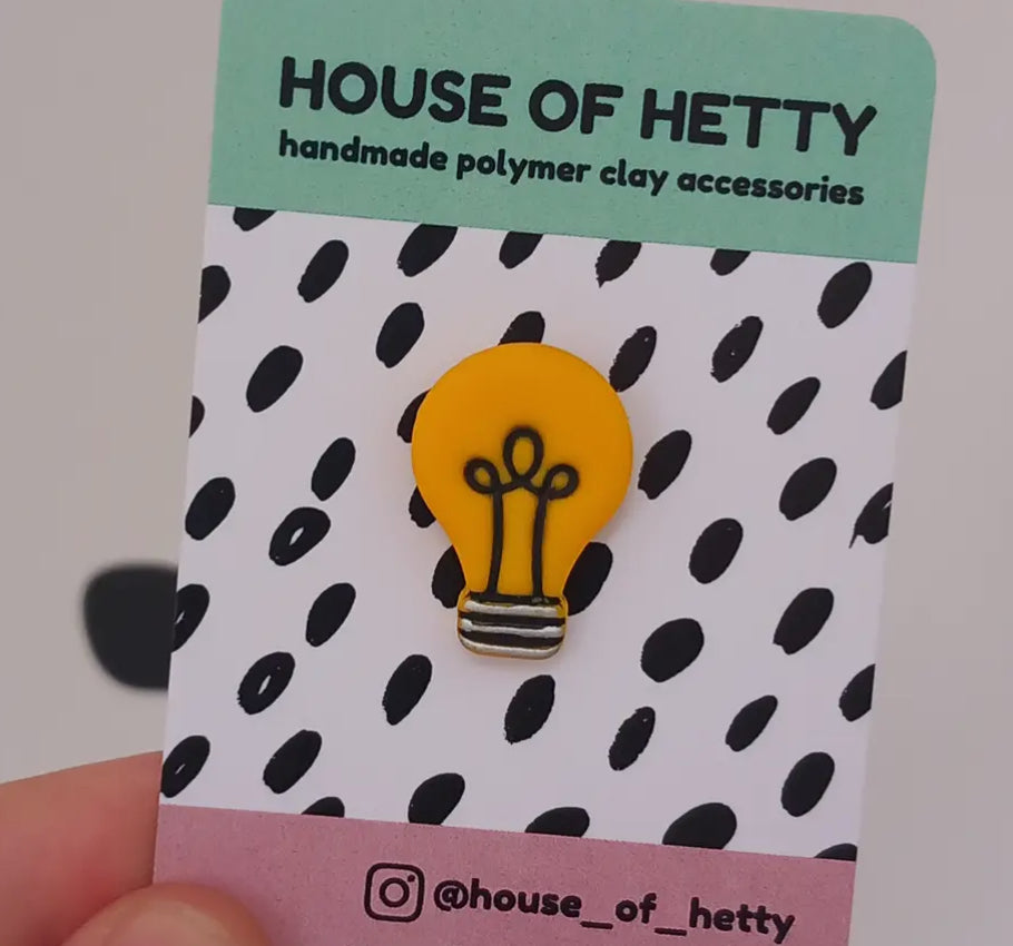 Lightbulb Polymer Clay Pin Badge