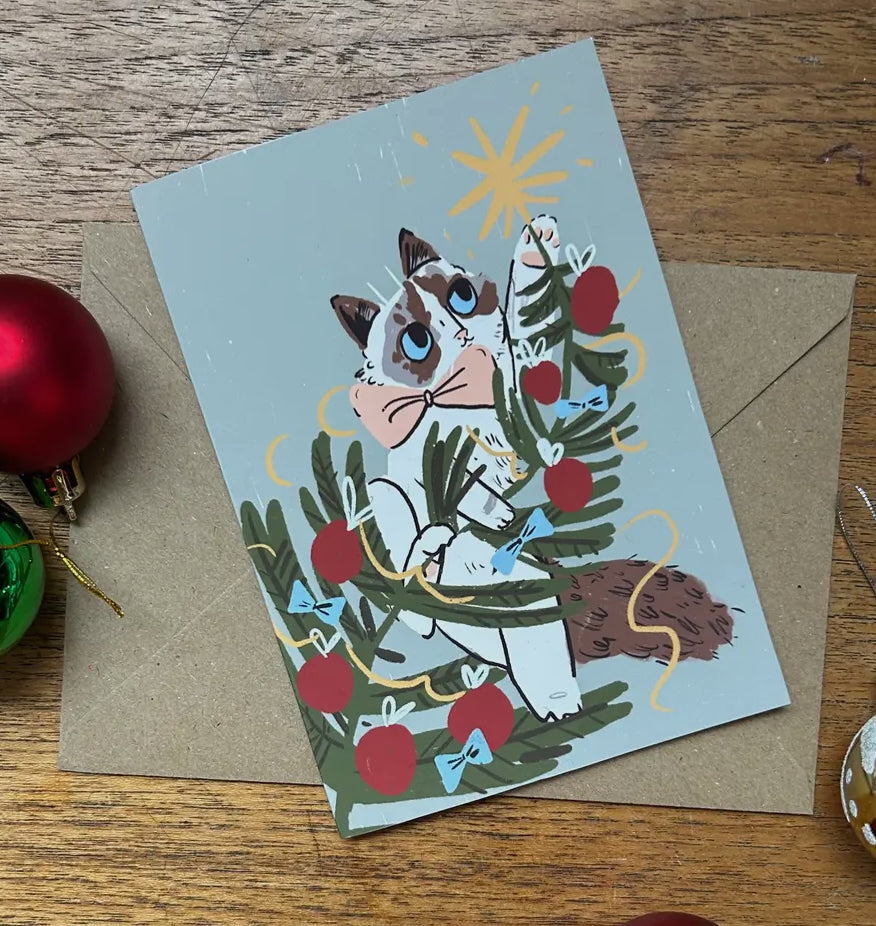 Christmas Tree Cat Card