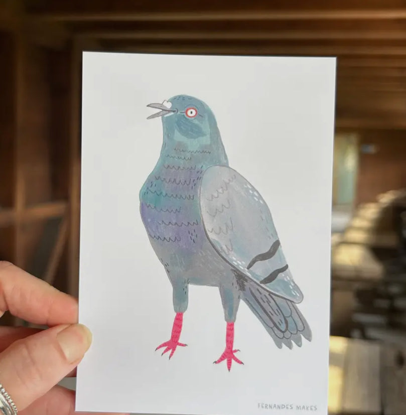 Happy Pigeon Bird Illustration A6 Postcard