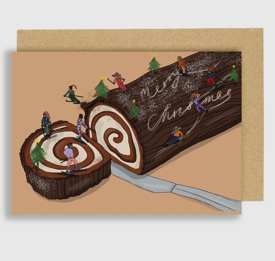 Skiing On the Christmas Yule Log