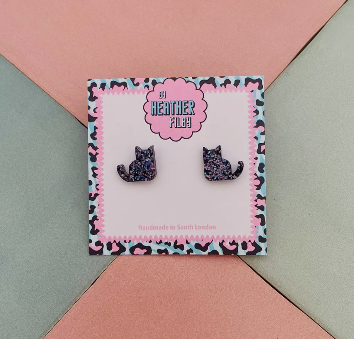 Black Cat Glitter Stud Earrings