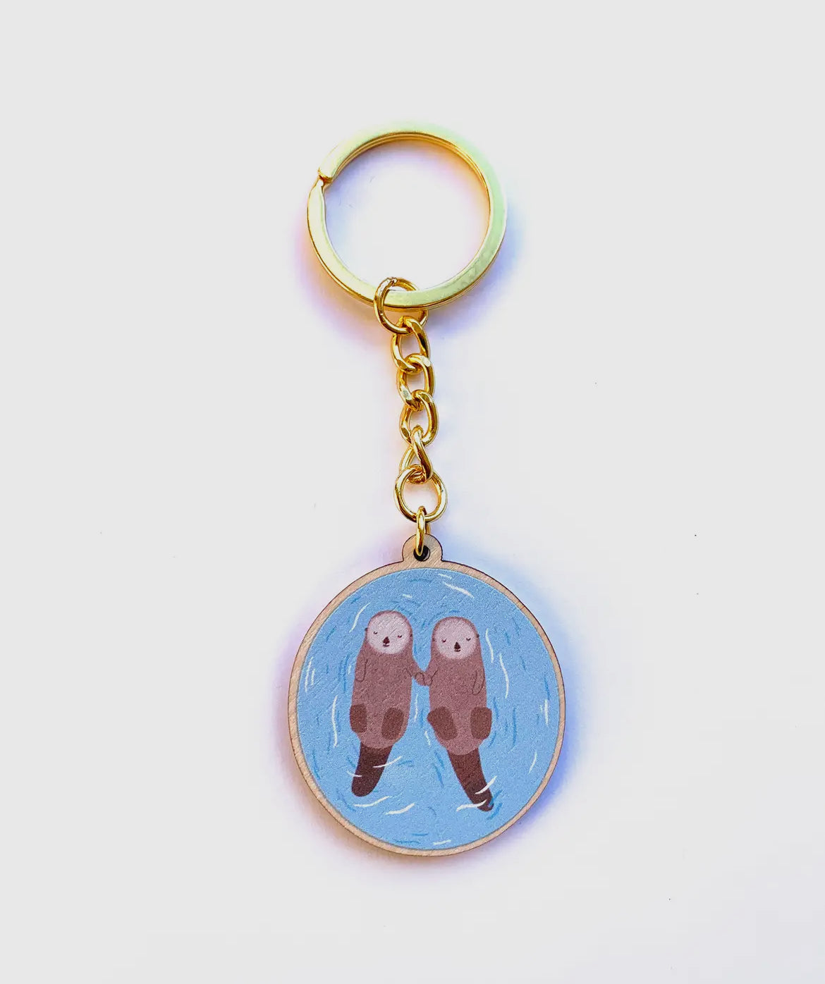 Sea Otters Wooden Key Ring
