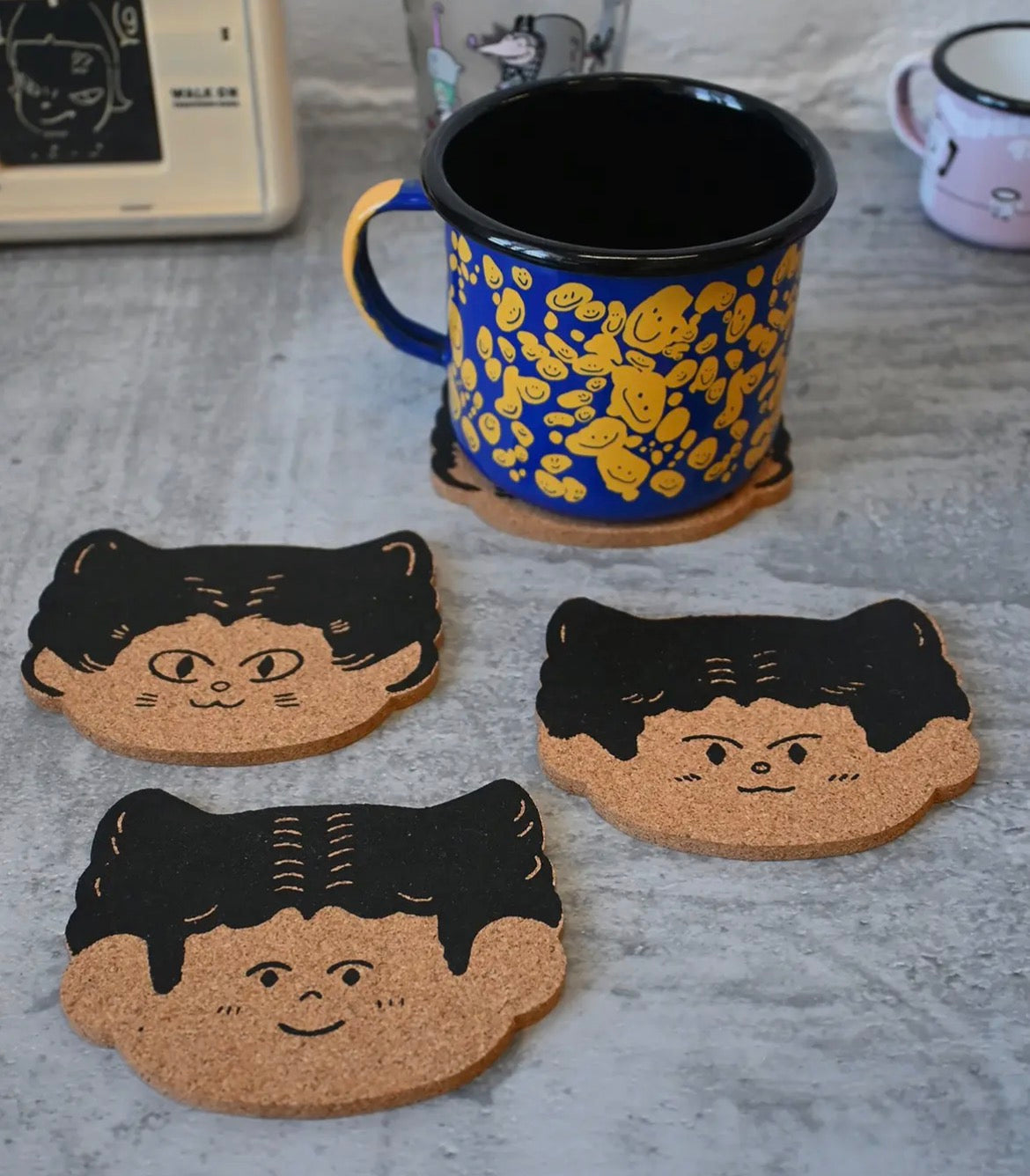 Cat Person Set of Four Cork Coasters