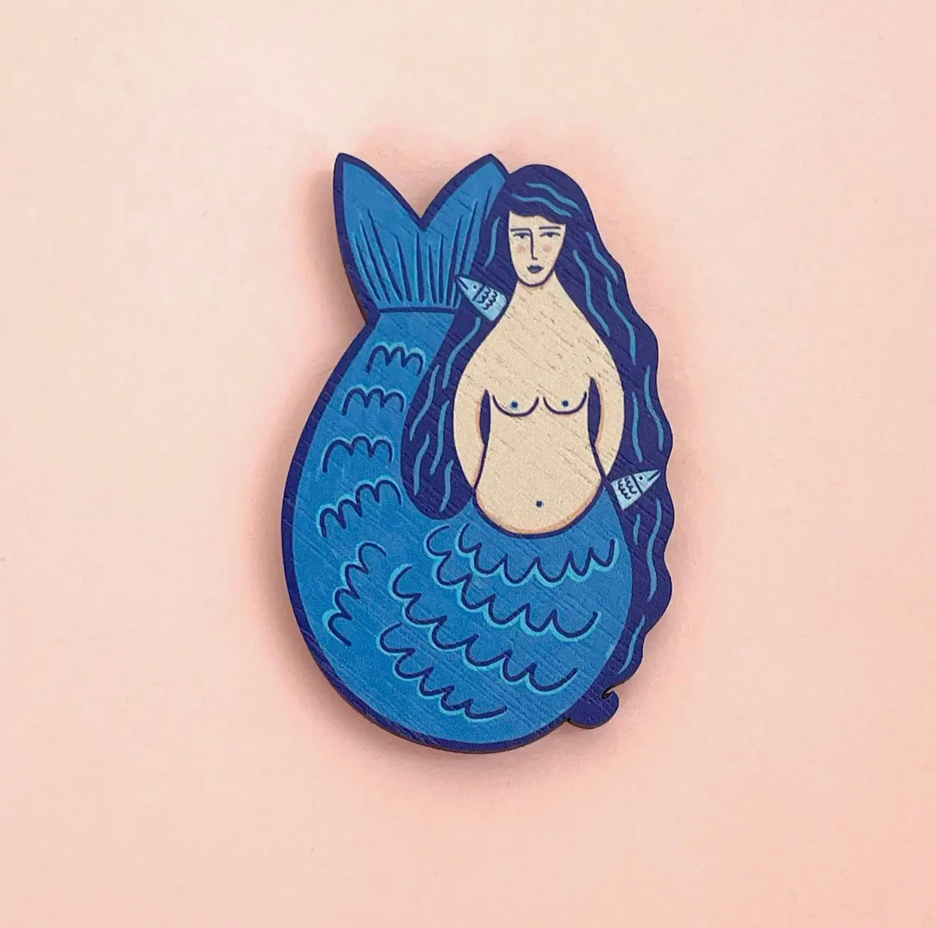 Wooden Mermaid Brooch
