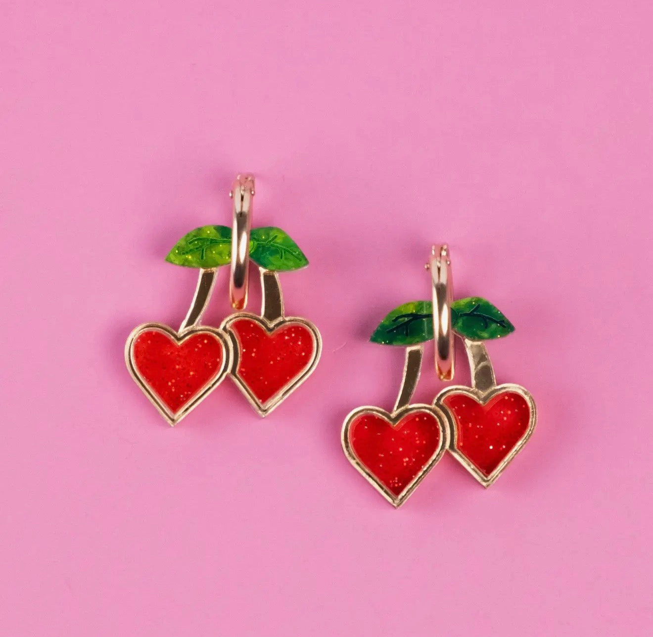 Red Cherry Heart Hoop Earrings