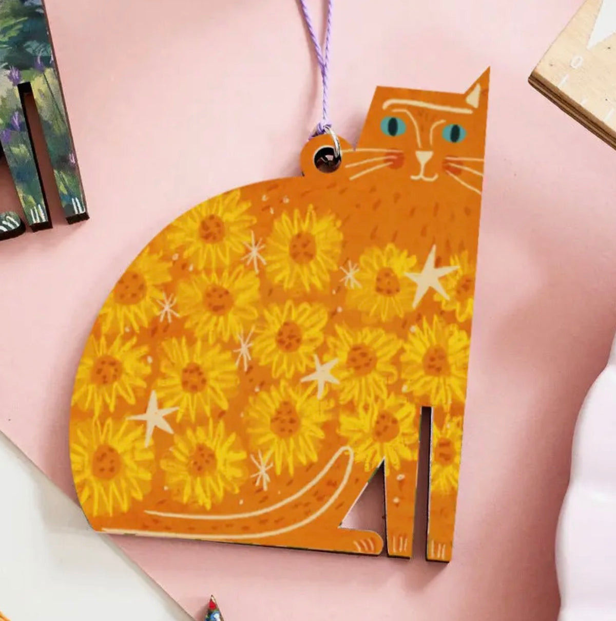 Vincat Van Gogh Wooden Cat Hanging Decoration