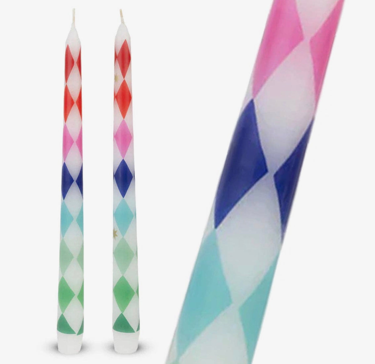Mixed Colour Harlequin Taper Dinner Candles