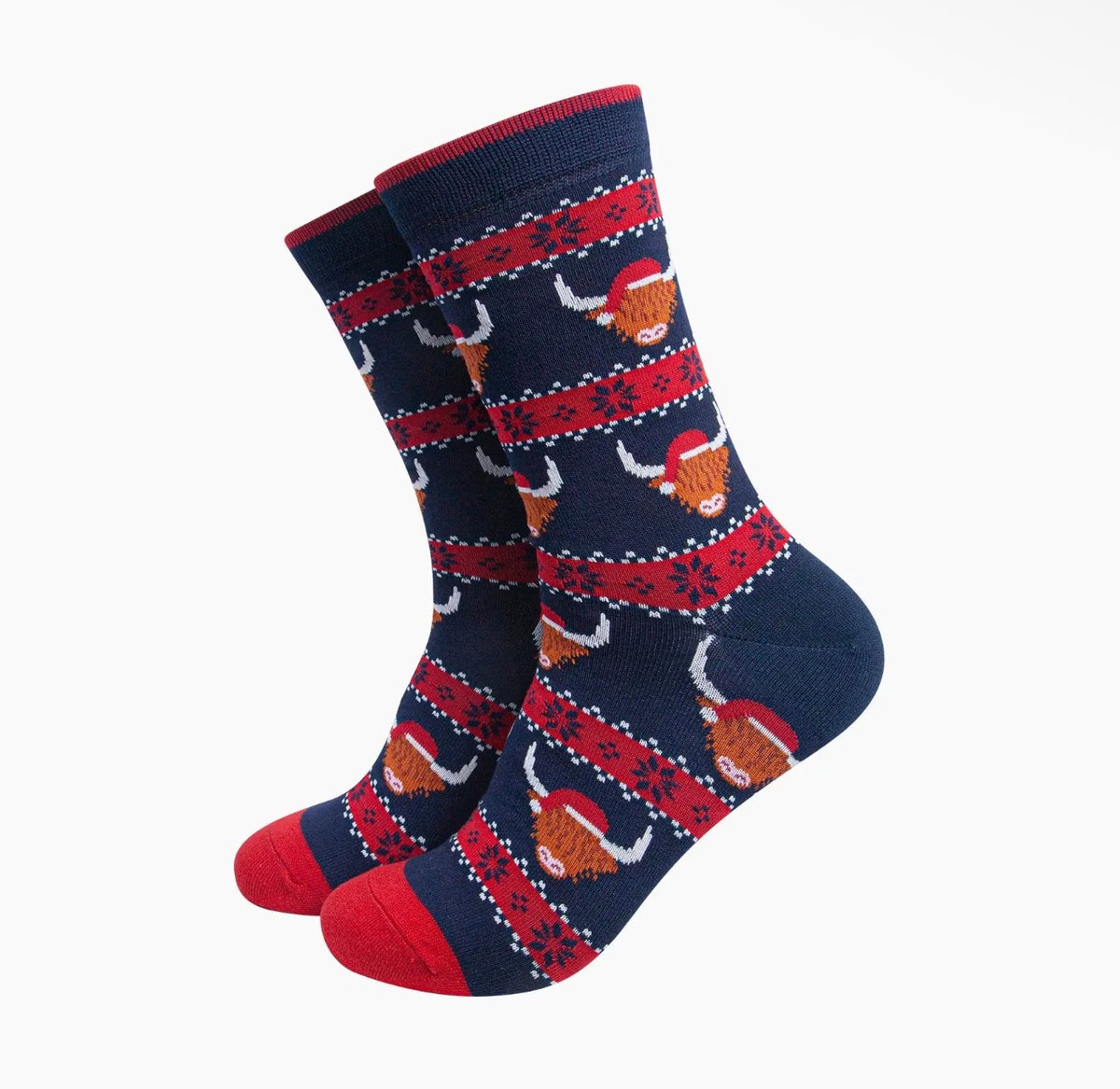 Santa Highland Cow Fair Isle Men's Bamboo Socks