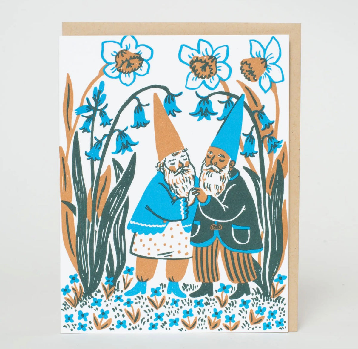 Hugging Bluebells Gnomes Letterpress Card