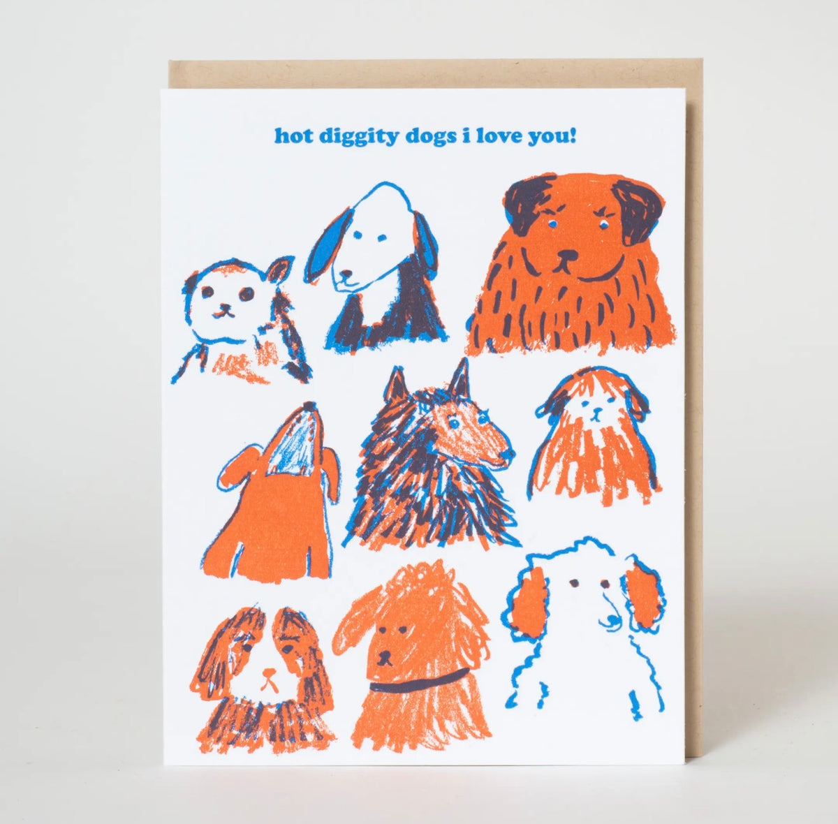 Love You Hot Diggedy Dogs Letterpress Greeting Card