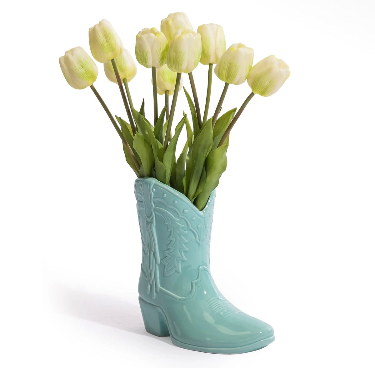 Blue Cowboy Boot Ceramic Vase