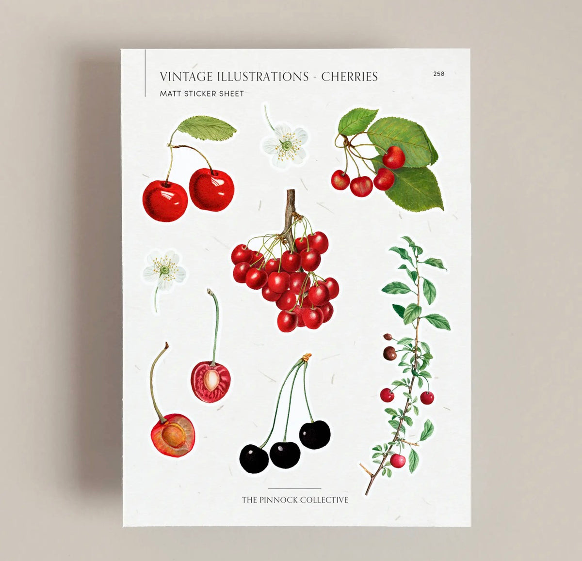Vintage Cherry Illustrations Themed Sticker Sheet