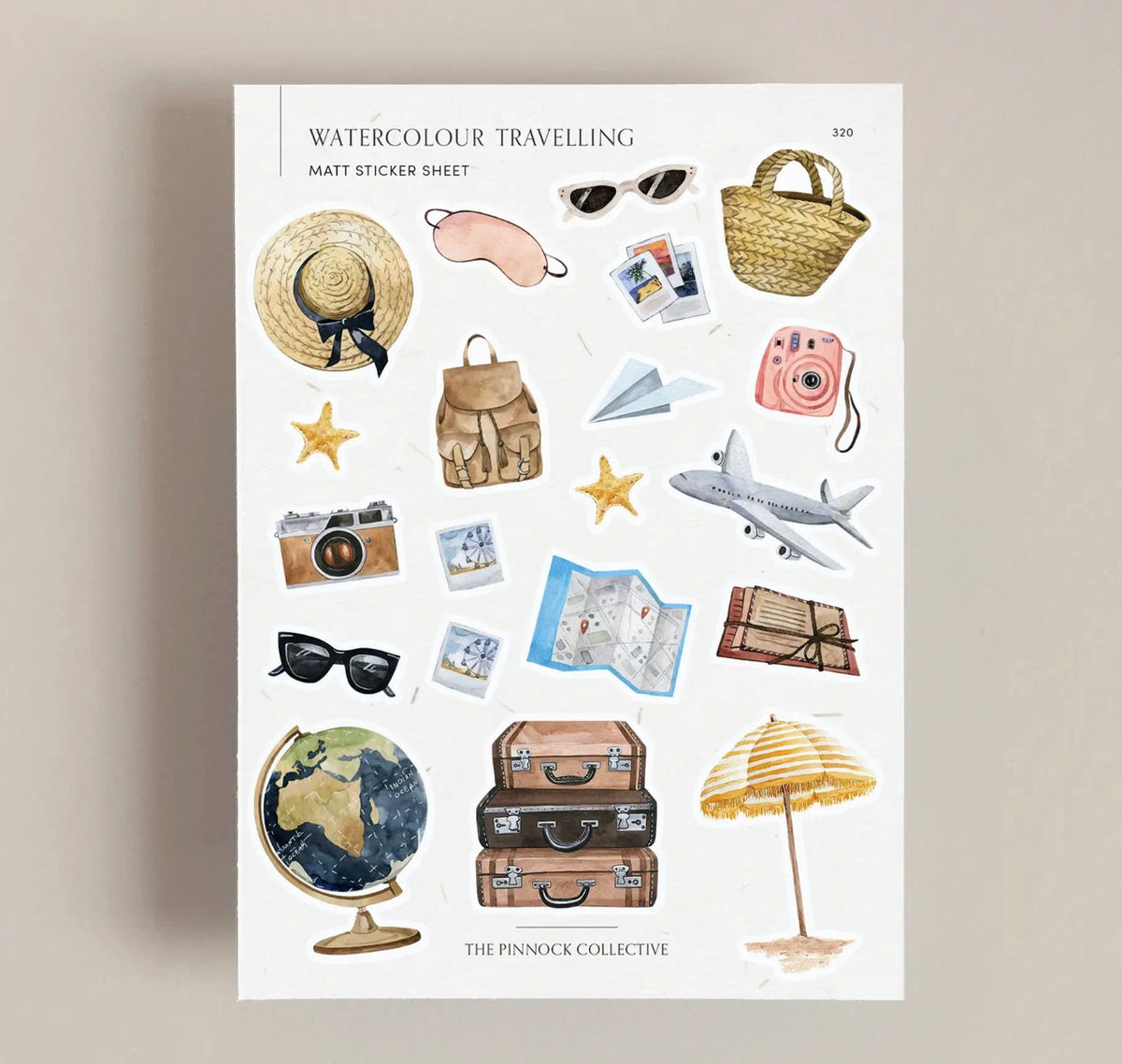Watercolour Adventure & Travelling Themed Sticker Sheet