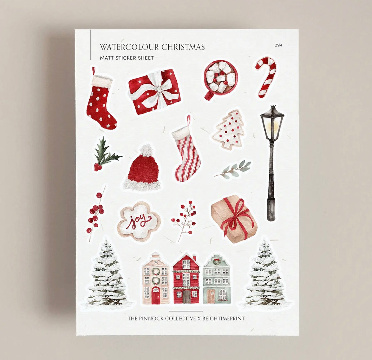 Watercolour Christmas Themed Sticker Sheet