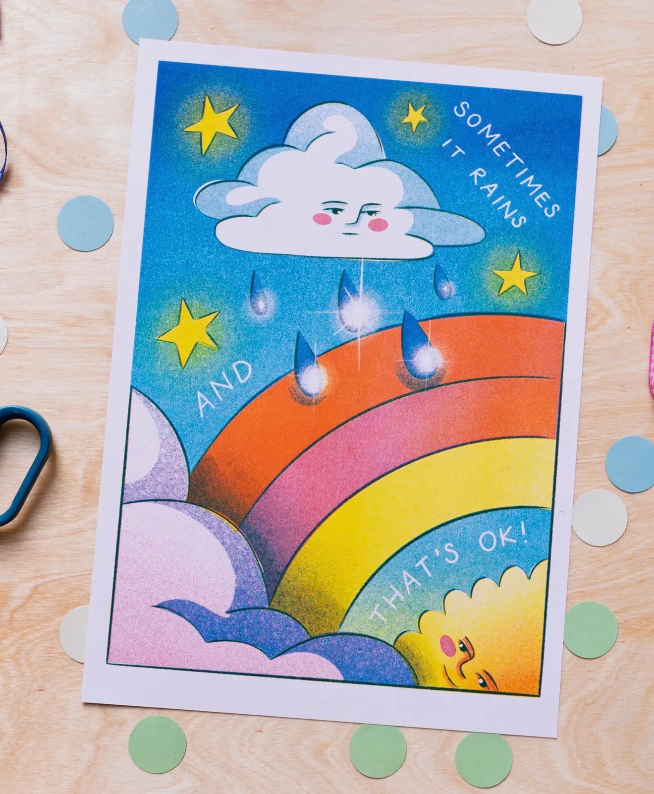 Sometimes It Rains A4 Risograph Print