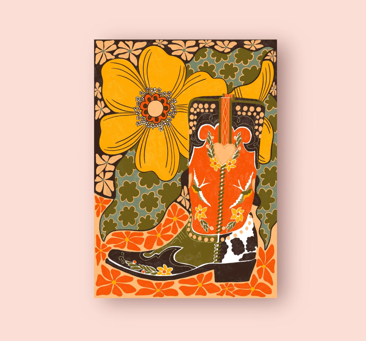 Retro Cowboy Boot Art Print