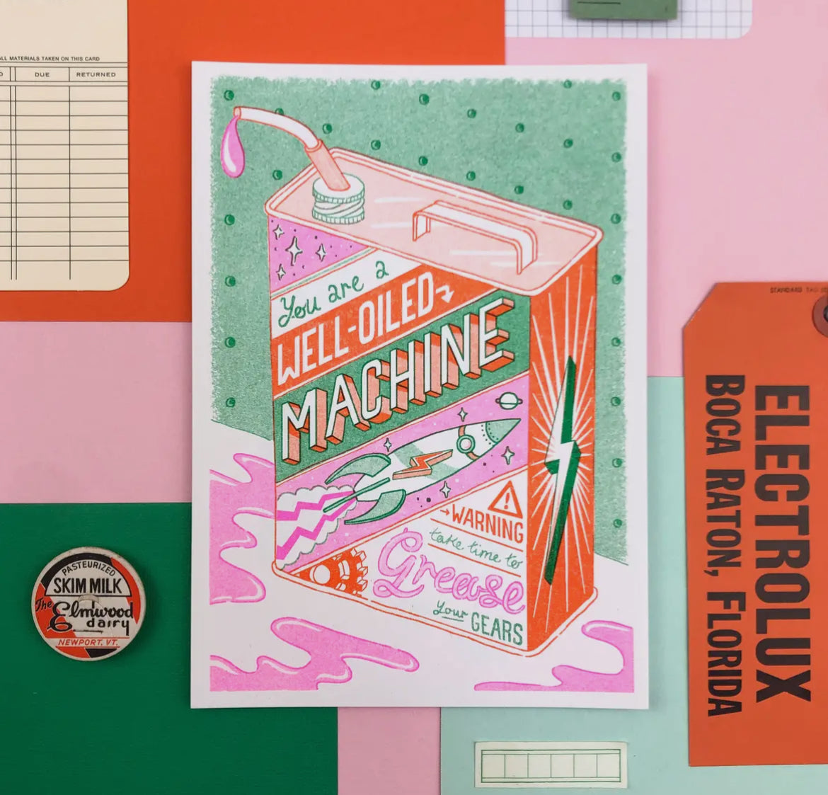 A5 Oil Can, Grease Your Gears Risograph Print