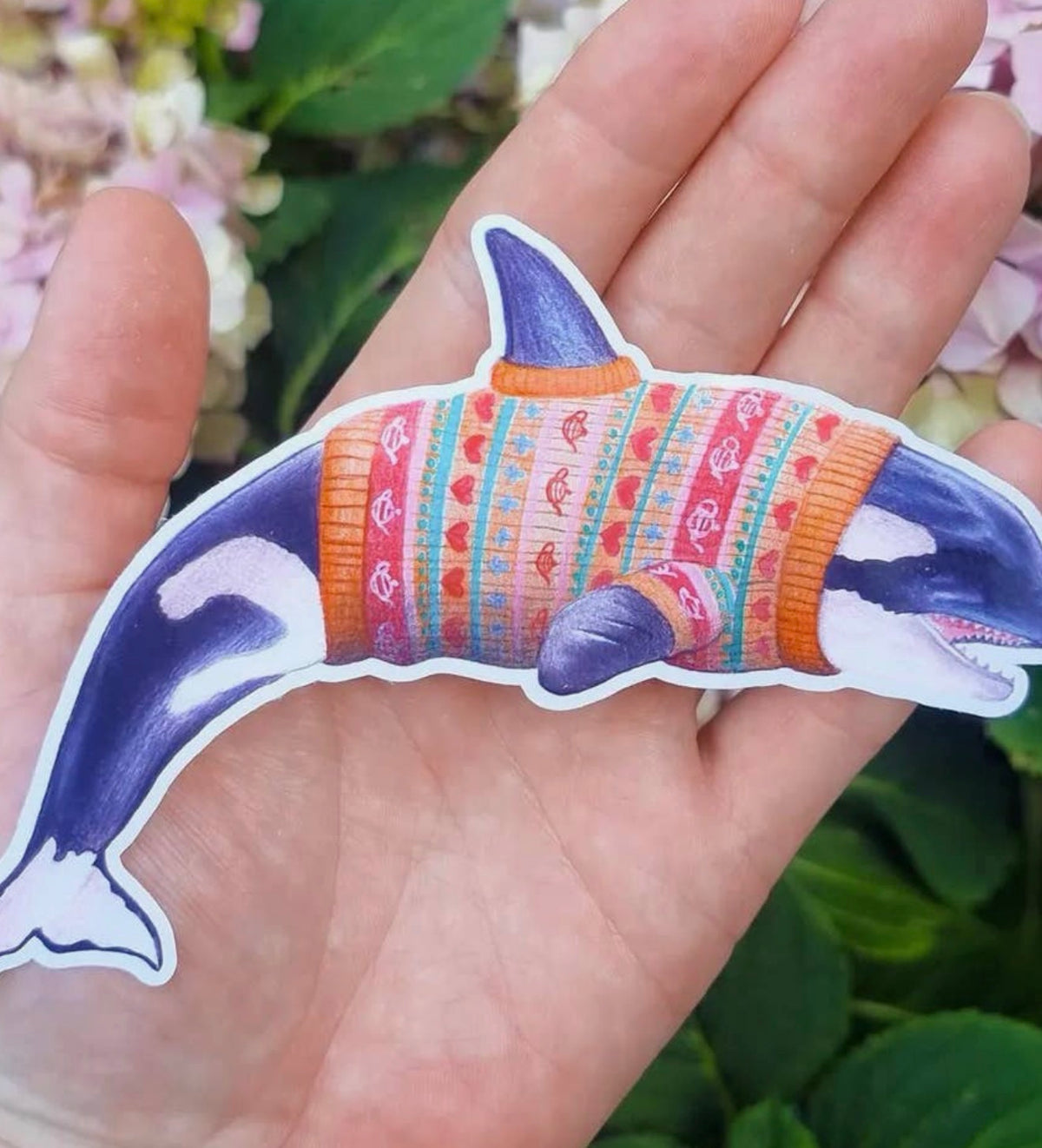 Orca Wearing Jumper Vinyl Sticker