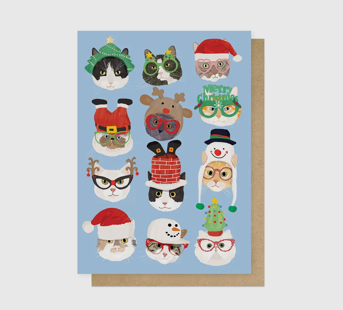 Christmas Cats in Glasses Greetings Card