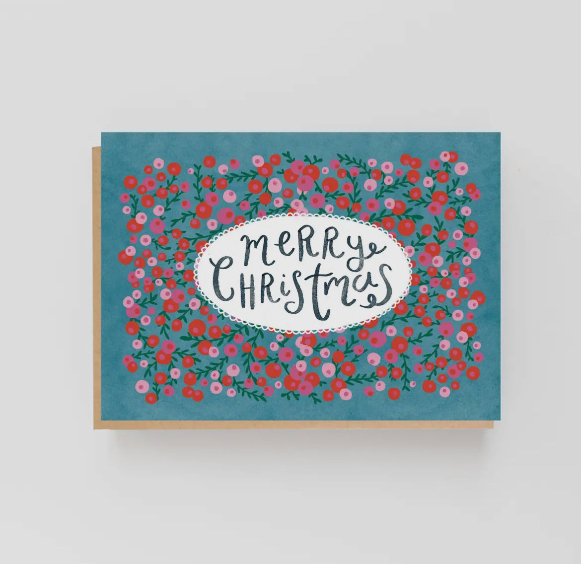 Merry Christmas Berries Aqua Card