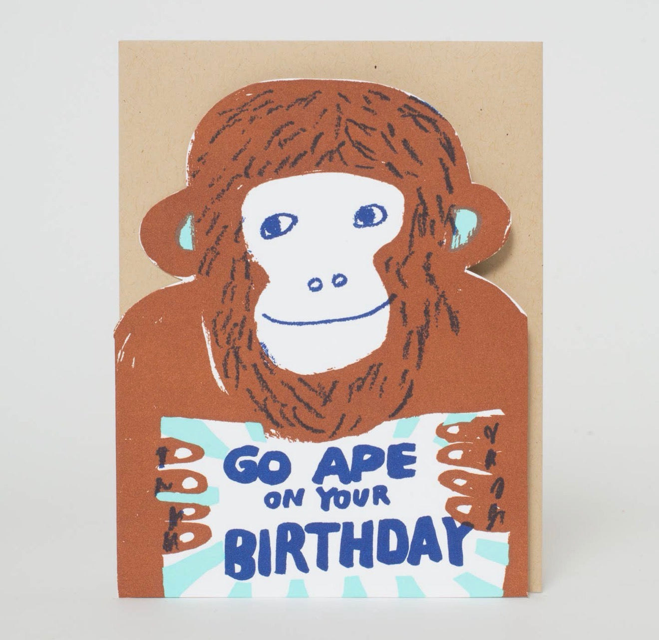 Monkey Ape Birthday Die-Cut Letterpress Greeting Card