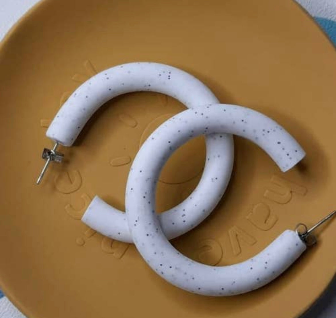 Glitter White Polymer Clay Hoop Earrings