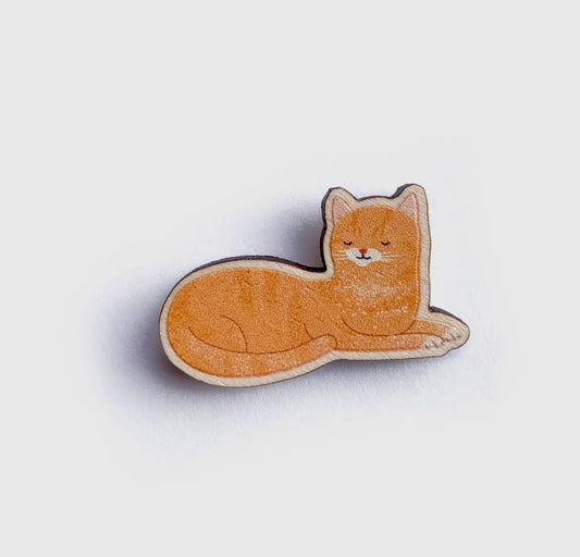 Ginger Cat Wooden Pin