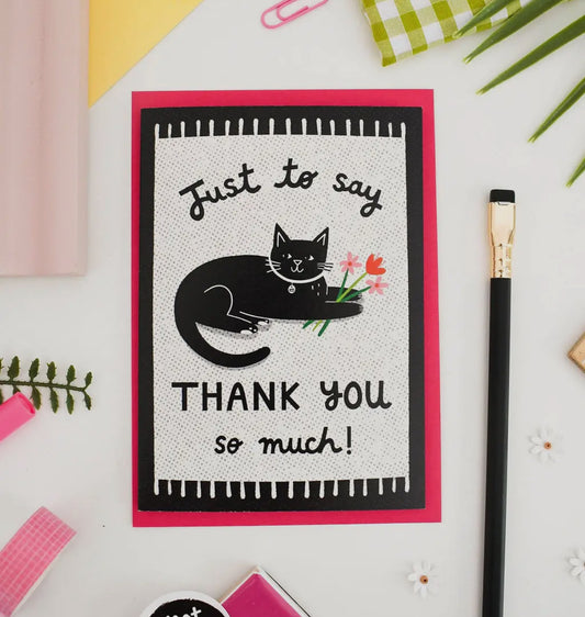 Black Cat On A Mat Thank You Greetings Card