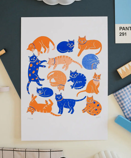 Cats Cats Cats A4 Riso Print