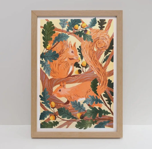 Red Squirrels A3 Risograph Print
