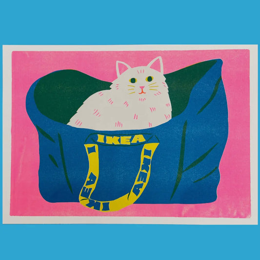 Ikea Cat (White) A3 Print