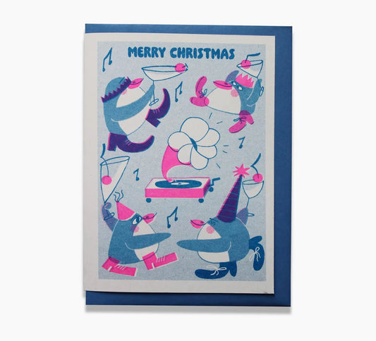 Penguin Party Riso Greetings Card