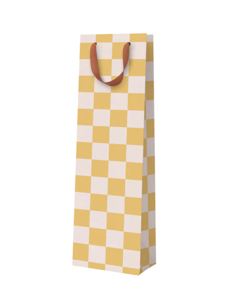 Mustard Checkerboard Bottle Bag