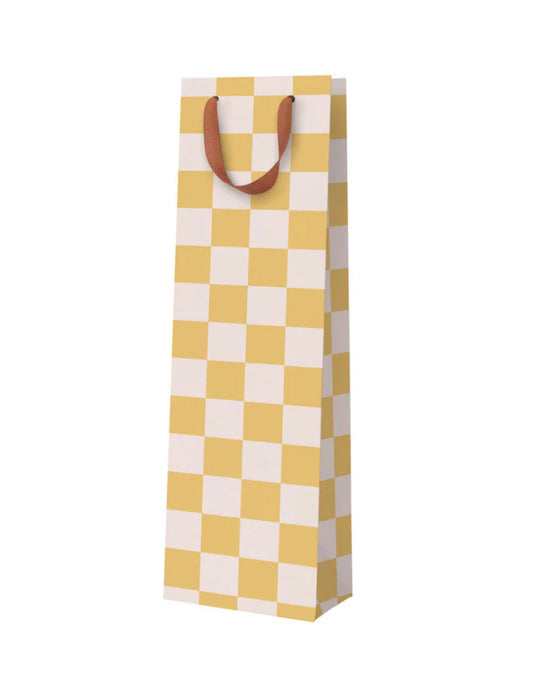Mustard Checkerboard Bottle Bag