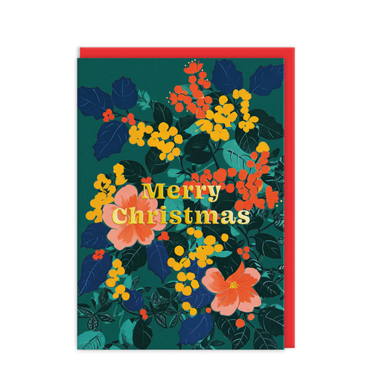 Festive Floral Merry Christmas Card