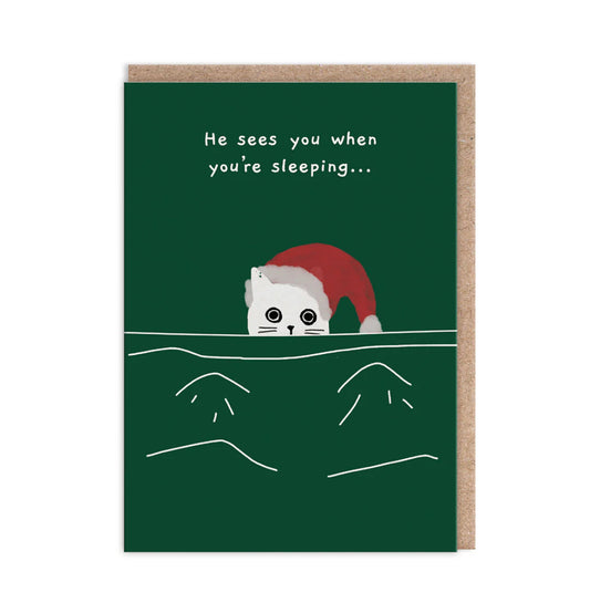 He Sees You When You're Sleeping Cat Christmas Card