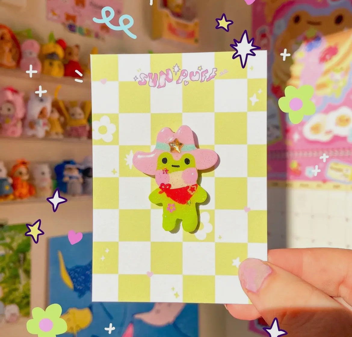 Cowboy Frog Clay Pin