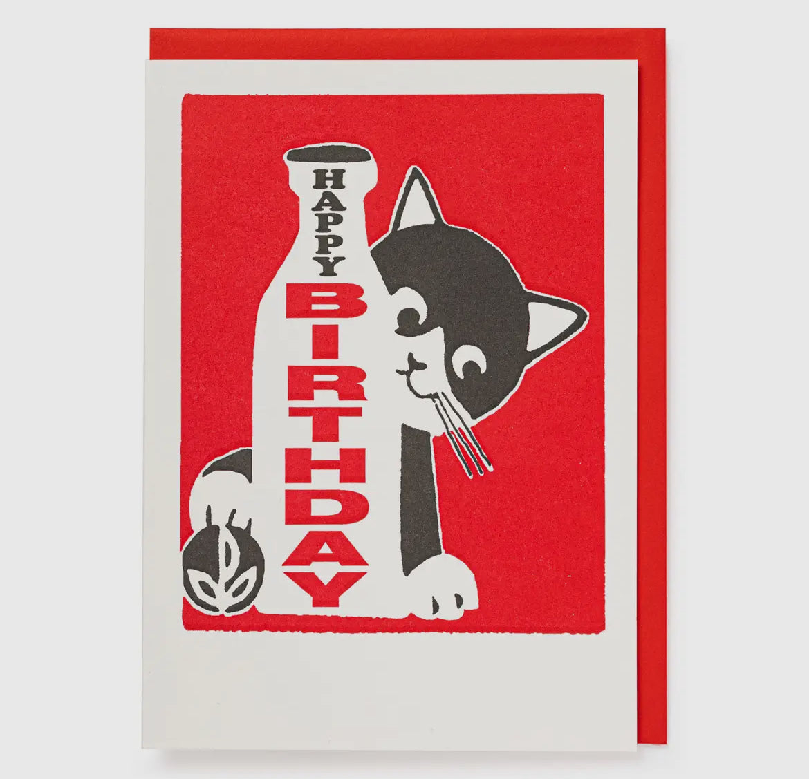 Cat Milk Bottle Happy Birthday Letterpress Card