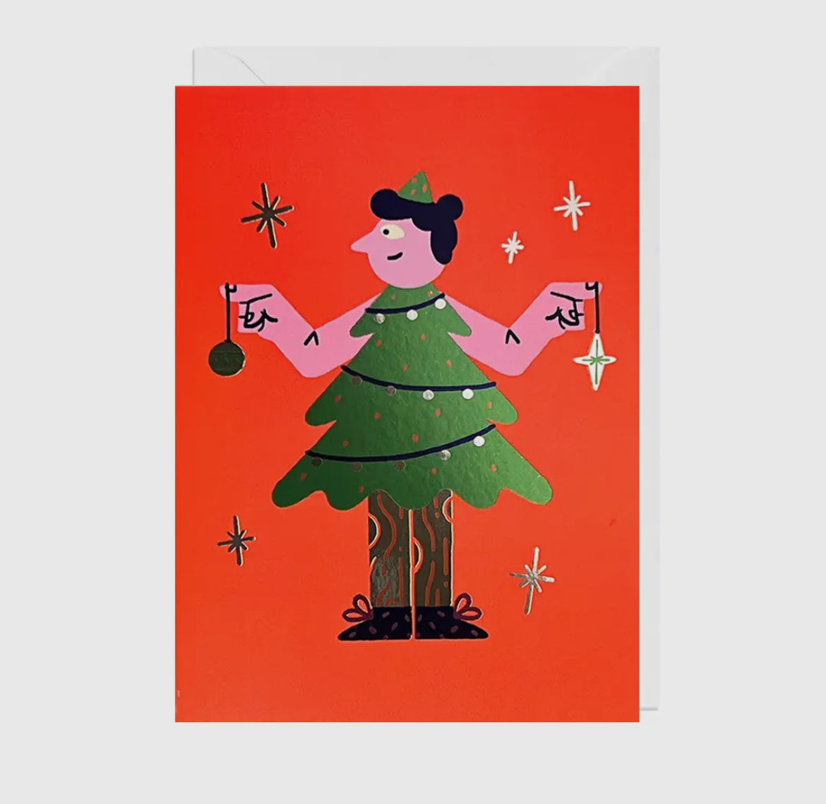 Christmas Tree Dress Foil Card