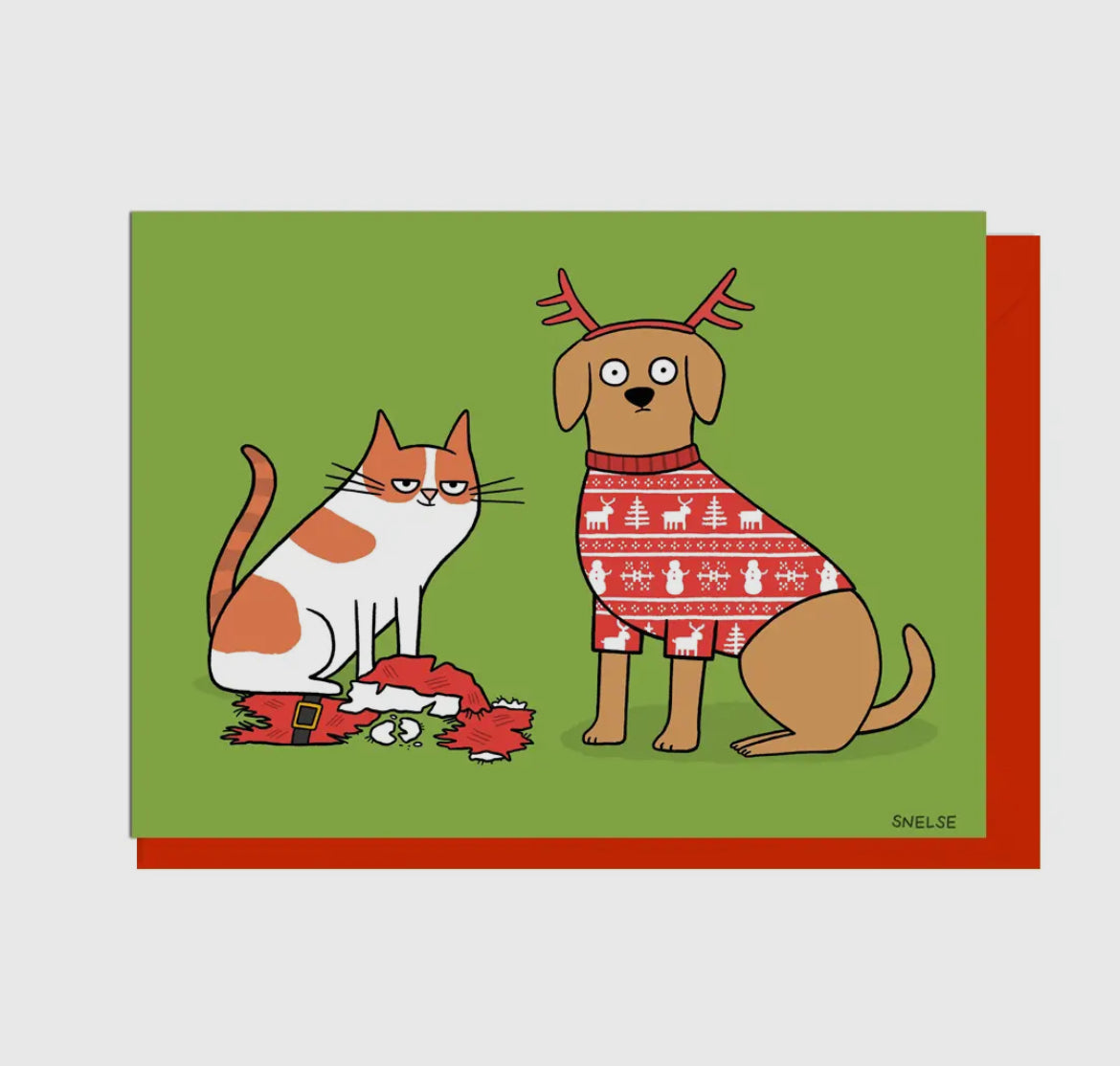 Dog Cat Christmas Outfit Card