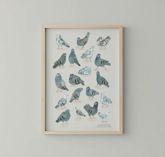 Pigeon Flock Fun Art Print