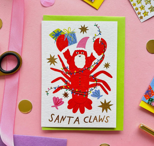 Lobster Santa Claws Christmas Card