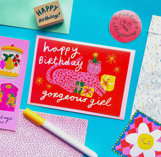 Happy Birthday Gorgeous Girl Leopard Greeting Card