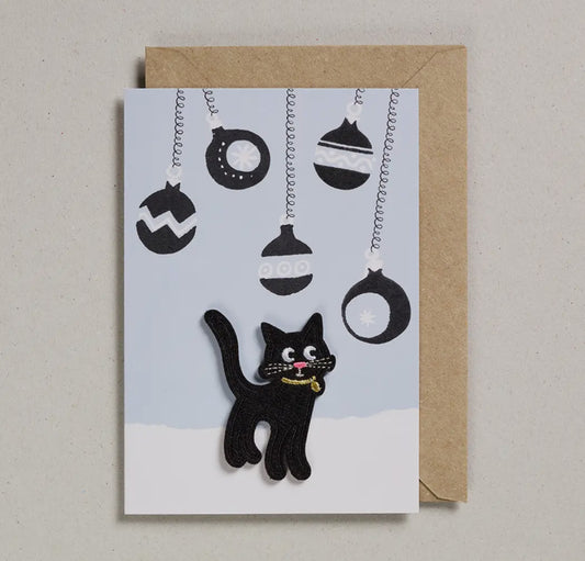 Cat with Baubles Felt Christmas Card