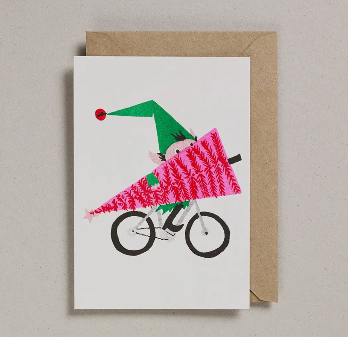 Elf On Bike Christmas Card