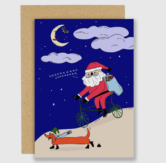 Cycling Santa Christmas Card