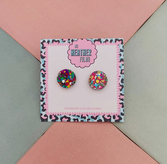 Glitter Circle Stud Earrings